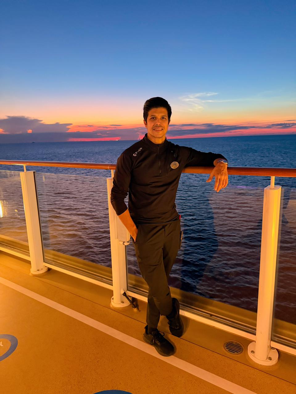 Bassam Mallick aboard a cruise ship, where he works as Fitness Director