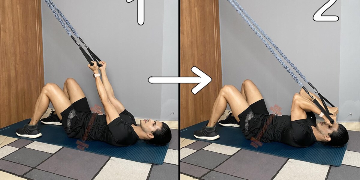 Lying Biceps Curl With Resistance Bands (Arms Up)