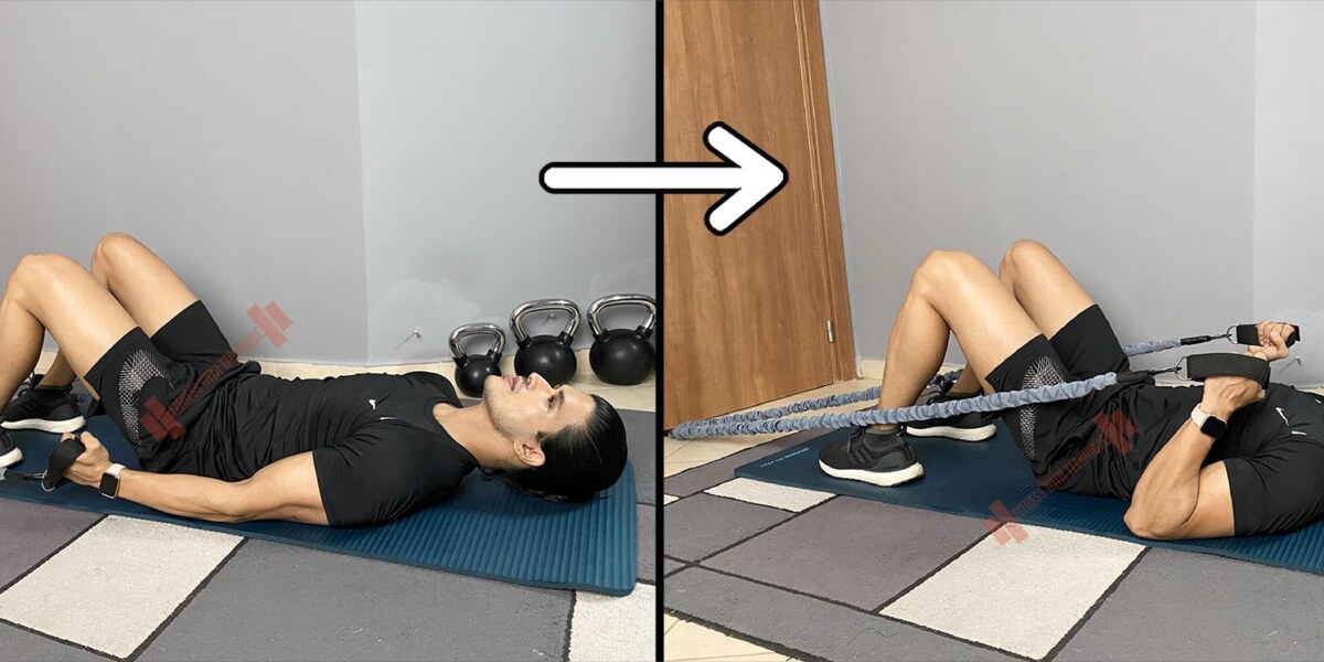 Lying Hammer Curl With Resistance Bands (Arms Down)