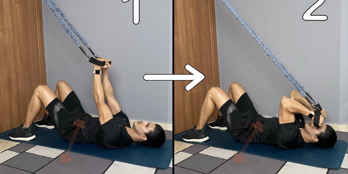 Lying Hammer Curl With Resistance Bands (Arms Up)