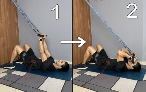 Lying Hammer Curl With Resistance Bands (Arms Up)