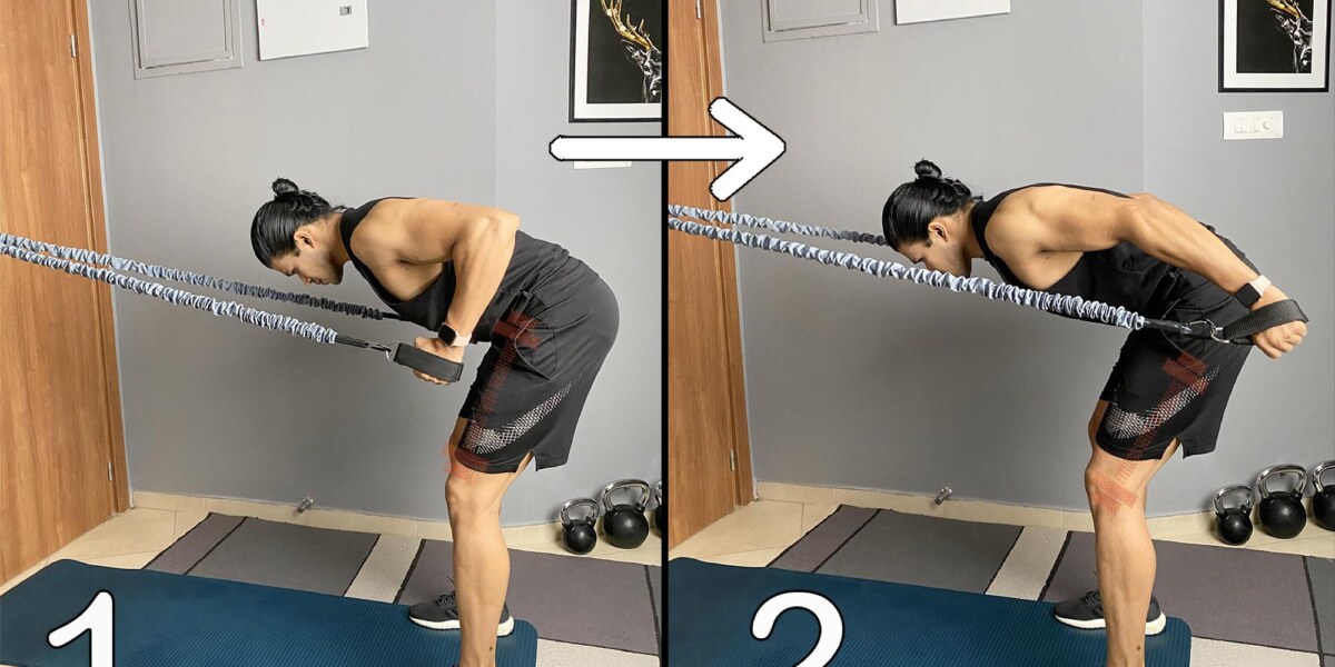 Standing Two Arm Triceps Kickback With Bands