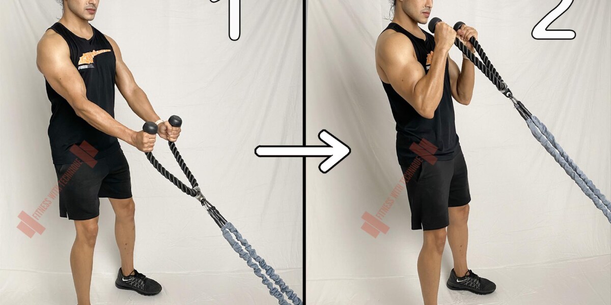 Standing Rope Hammer Curl with Resistance Bands (Anchor)