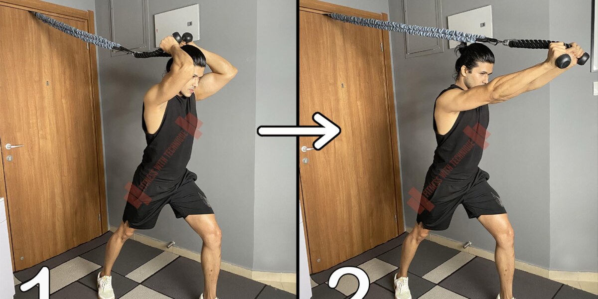 High Pulley Overhead Triceps Extension With Resistance Band Using Rope Grip