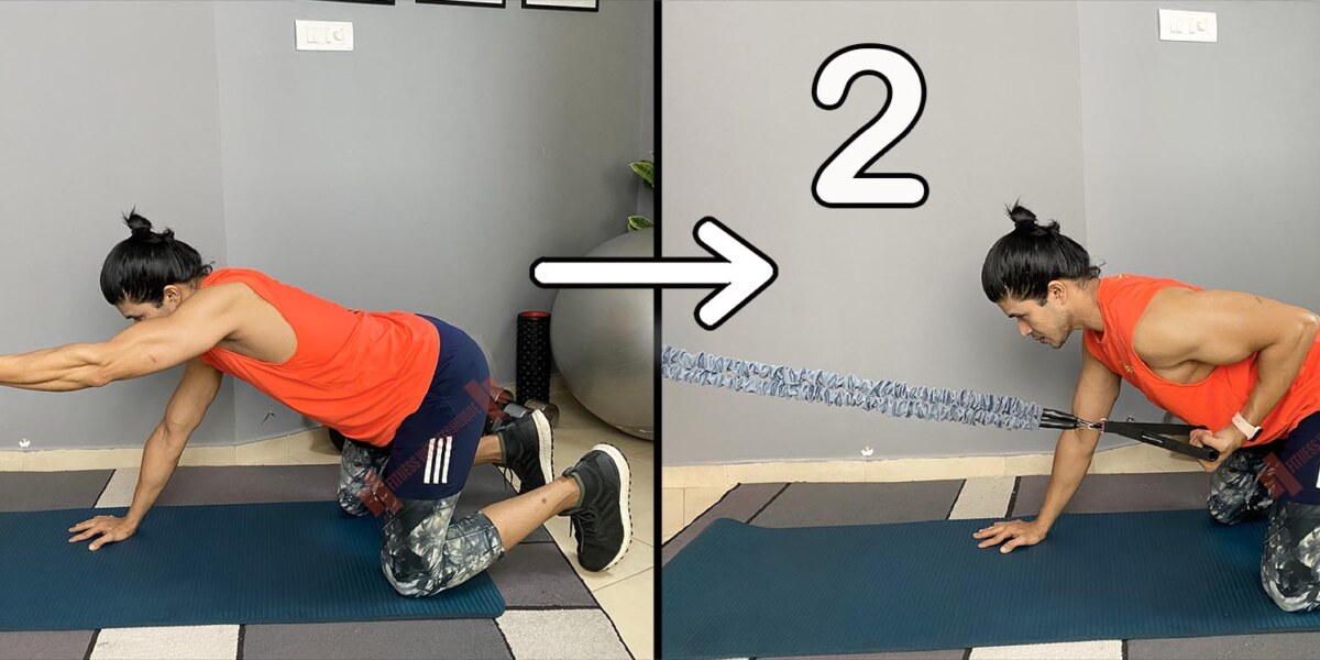 Kneeling One Arm Back Row With Resistance Bands