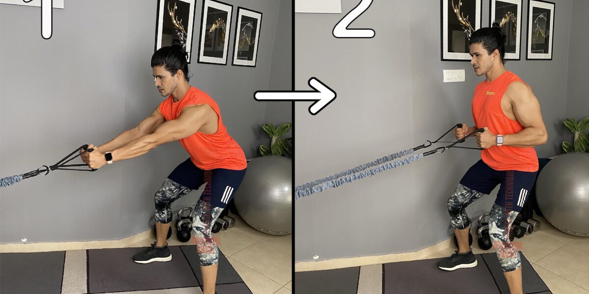 Squatted Back Row With Resistance Bands