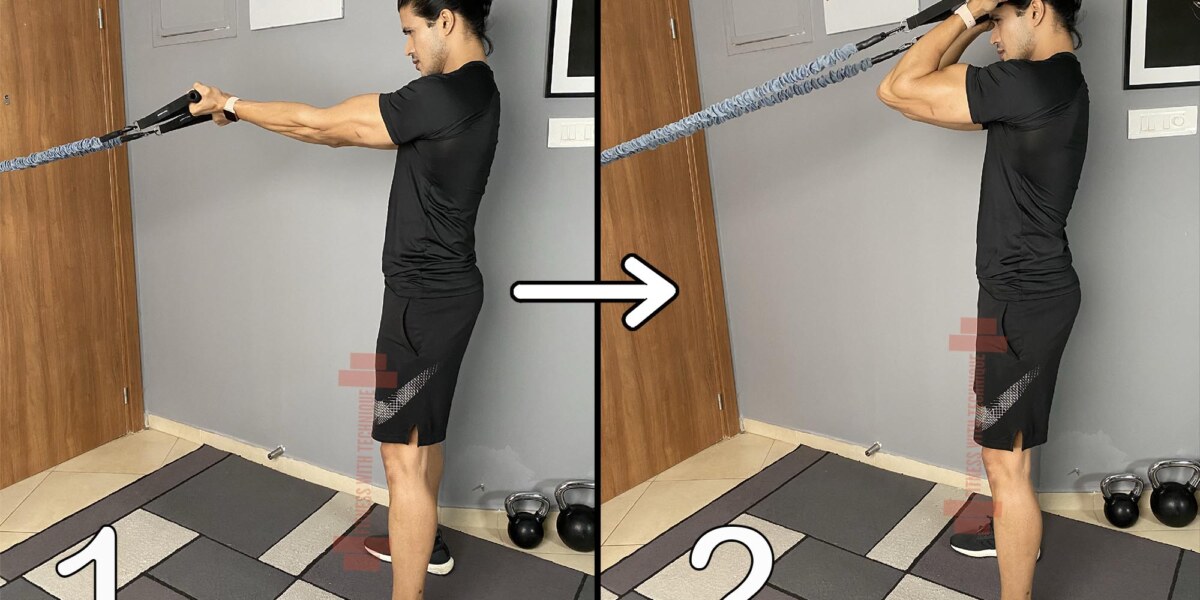 Standing Biceps Curl With Bands (Arms Up)