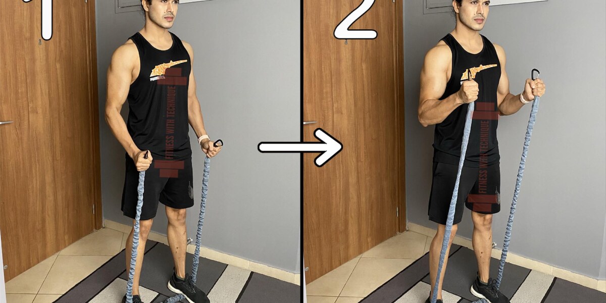Standing Hammer Curls With Resistance Bands