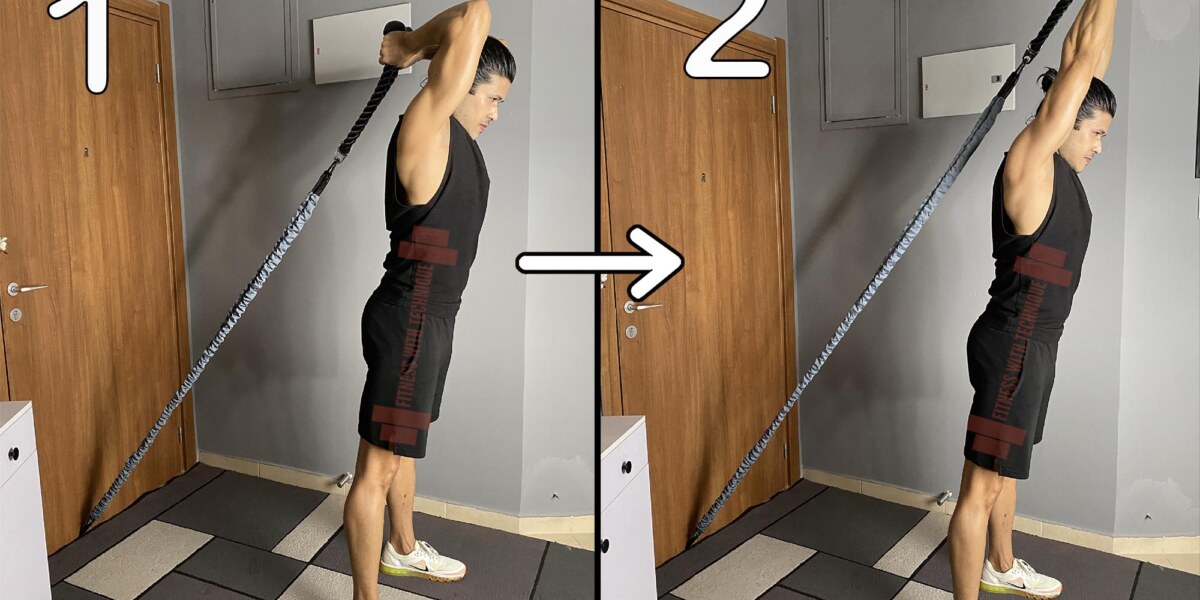 Standing Overhead Triceps Extension With Resistance Band Using Rope Grip