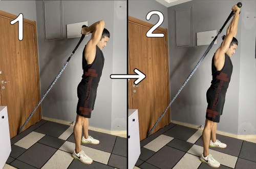 Standing Overhead Triceps Extension With Resistance Band Using Rope Grip